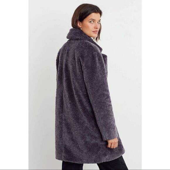 NEW Anthropologie Maeve Lisanne Gray Snap Button Faux Fur Coat Jacket X-Small - Picture 2 of 3